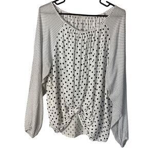 e.Luna Black & White Polka Dot Tie Front Lightweight Pullover Top S